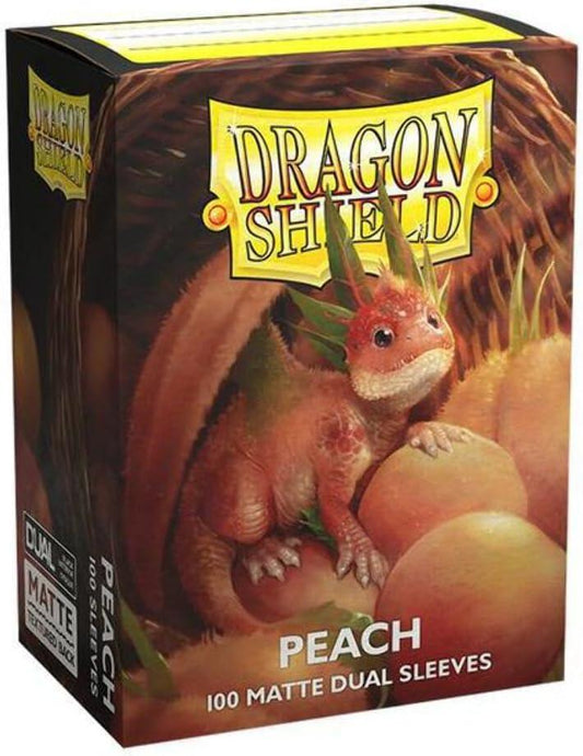 カードスリーブ ドラゴンシールド マットデュアルスリーブ スタンダードサイズ ピーチ 100枚入り ポリプロピレン製 PVCフリー 不透明設計 黒色内側 背面マット テクスチャー加工 シャッフルスムーズ 高耐久 プレイ用コレクター向け