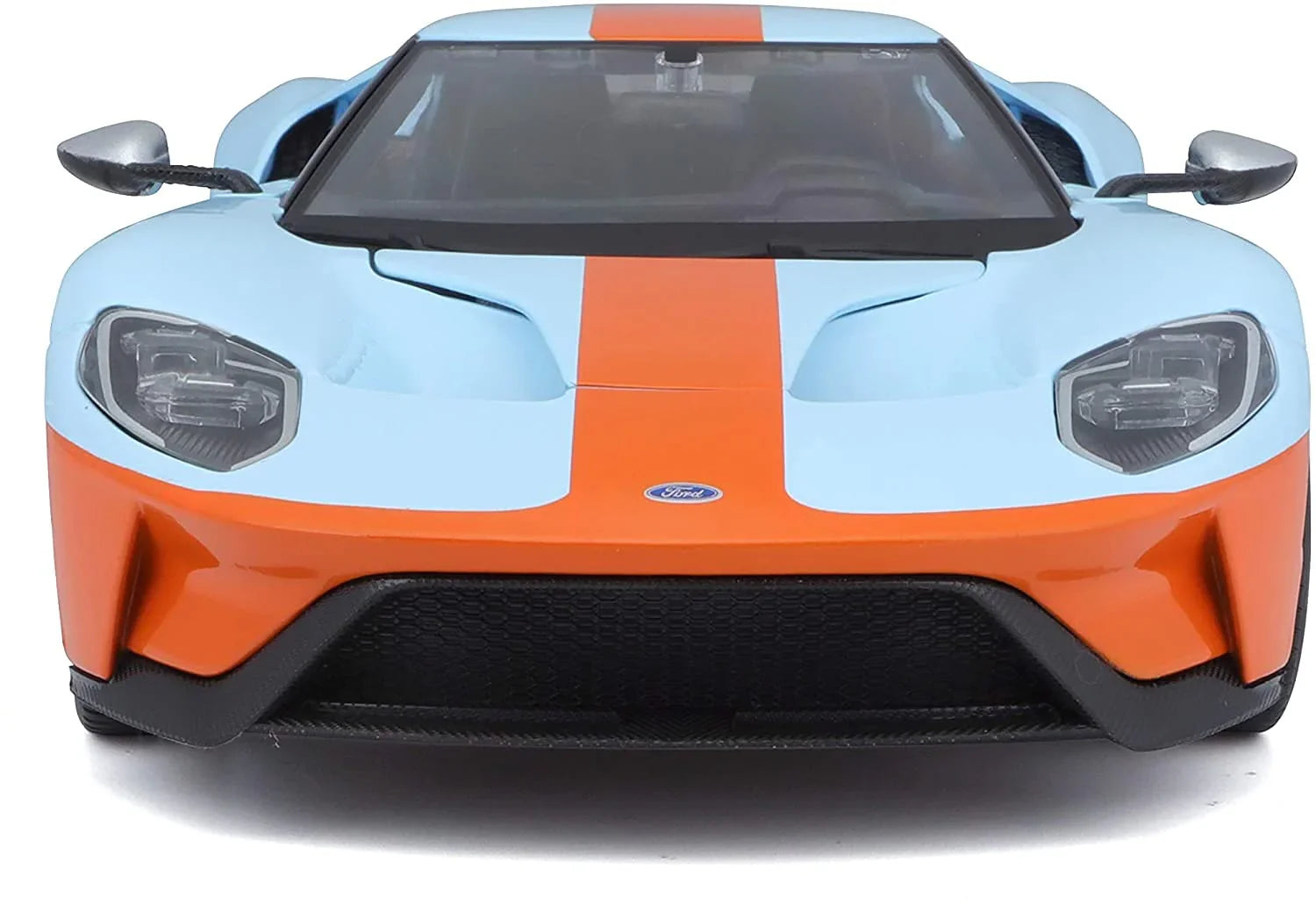 ダイキャストモデルカー Maisto フォードGT 2017モデル 1/18スケール 精密再現 レーシングカー ブルーオレンジボディ アクティブスポイラー可変式リアウイング セラミックブレーキ 20インチホイール搭載