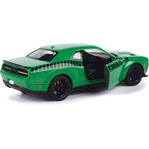 アウトレット品 ミニカー ダッジ チャレンジャー SRT ヘルキャット ワイドボディ 2018年モデル Motormax アメリカンマッスルカー リアルダイキャスト 1/24スケール 精密再現 緑ブラックストライプ迫力デザイン ハイクオリティインテリア精巧仕上げ