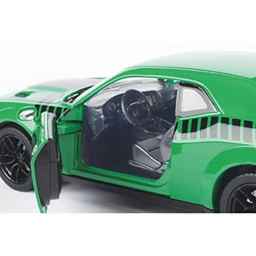 アウトレット品 ミニカー ダッジ チャレンジャー SRT ヘルキャット ワイドボディ 2018年モデル Motormax アメリカンマッスルカー リアルダイキャスト 1/24スケール 精密再現 緑ブラックストライプ迫力デザイン ハイクオリティインテリア精巧仕上げ