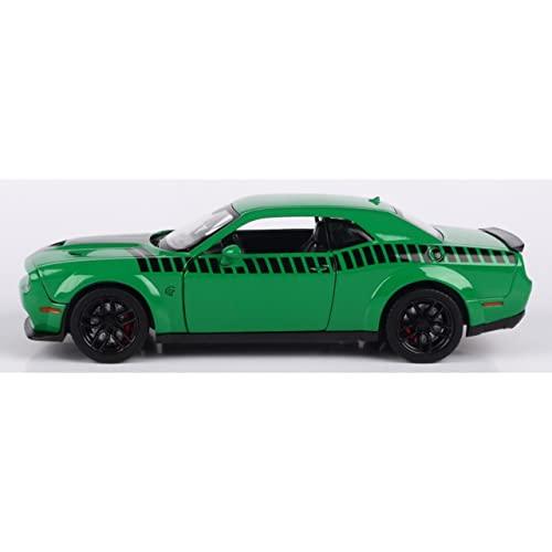 アウトレット品 ミニカー ダッジ チャレンジャー SRT ヘルキャット ワイドボディ 2018年モデル Motormax アメリカンマッスルカー リアルダイキャスト 1/24スケール 精密再現 緑ブラックストライプ迫力デザイン ハイクオリティインテリア精巧仕上げ