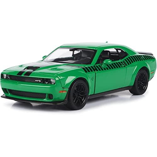 ミニカー ダッジ チャレンジャー SRT ヘルキャット ワイドボディ 2018年モデル Motormax アメリカンマッスルカー リアルダイキャスト 1/24スケール 精密再現 緑ブラックストライプ迫力デザイン ハイクオリティインテリア精巧仕上げ
