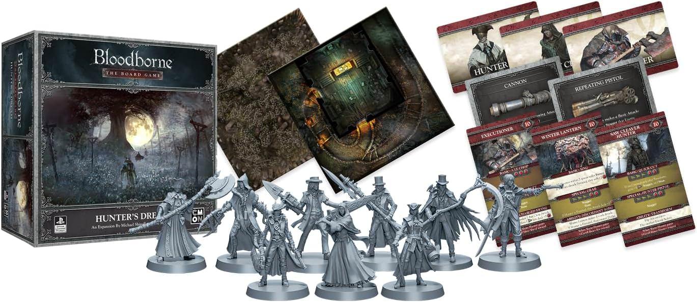 ボードゲーム ブラッドボーン ハンターズドリーム 拡張セット 深い物語性 戦略的戦闘 変形武器デッキ構築 最大4人協力プレイ 精巧ミニチュア ストーリーテリング 忠実再現 戦術的駆け引き遊び方多彩 