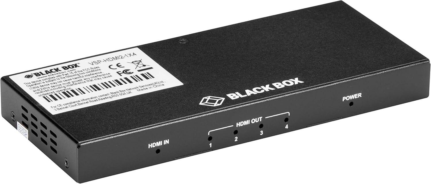 HDMI分配器 Black Box VSP-HDMI2-1X4 4K HDMI 2.0対応 最大4画面出力 高画質高音質 60Hz 8bit 4:4:4対応 高帯域18Gbps HDR対応 ワイド21:9対応 Dolby TrueHD DTS HD 7.1ch PCM対応 ロッキングHDMIコネクタ搭載 軽量省スペース設計