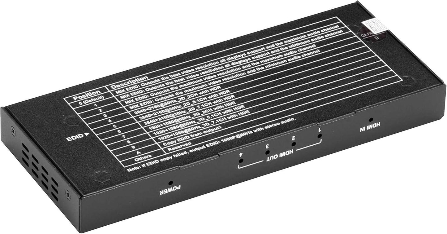 HDMI分配器 Black Box VSP-HDMI2-1X4 4K HDMI 2.0対応 最大4画面出力 高画質高音質 60Hz 8bit 4:4:4対応 高帯域18Gbps HDR対応 ワイド21:9対応 Dolby TrueHD DTS HD 7.1ch PCM対応 ロッキングHDMIコネクタ搭載 軽量省スペース設計