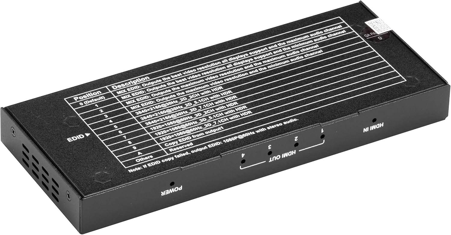 HDMI分配器 Black Box VSP-HDMI2-1X4 4K HDMI 2.0対応 最大4画面出力 高画質高音質 60Hz 8bit 4:4:4対応 高帯域18Gbps HDR対応 ワイド21:9対応 Dolby TrueHD DTS HD 7.1ch PCM対応 ロッキングHDMIコネクタ搭載 軽量省スペース設計