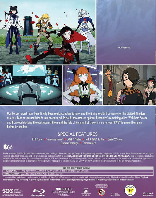 アニメ Blu-ray RWBY Volume 8 アトラス王国の命運を懸けた最終決戦 レムナント 世界 セイラム 到来 友情 崩壊 アトラス 分断 迫る 危機 戦い 物語 アクション 緻密 映像 美 音楽 声優 演技 絆 戦闘 シーン 高画質 14話 収録 