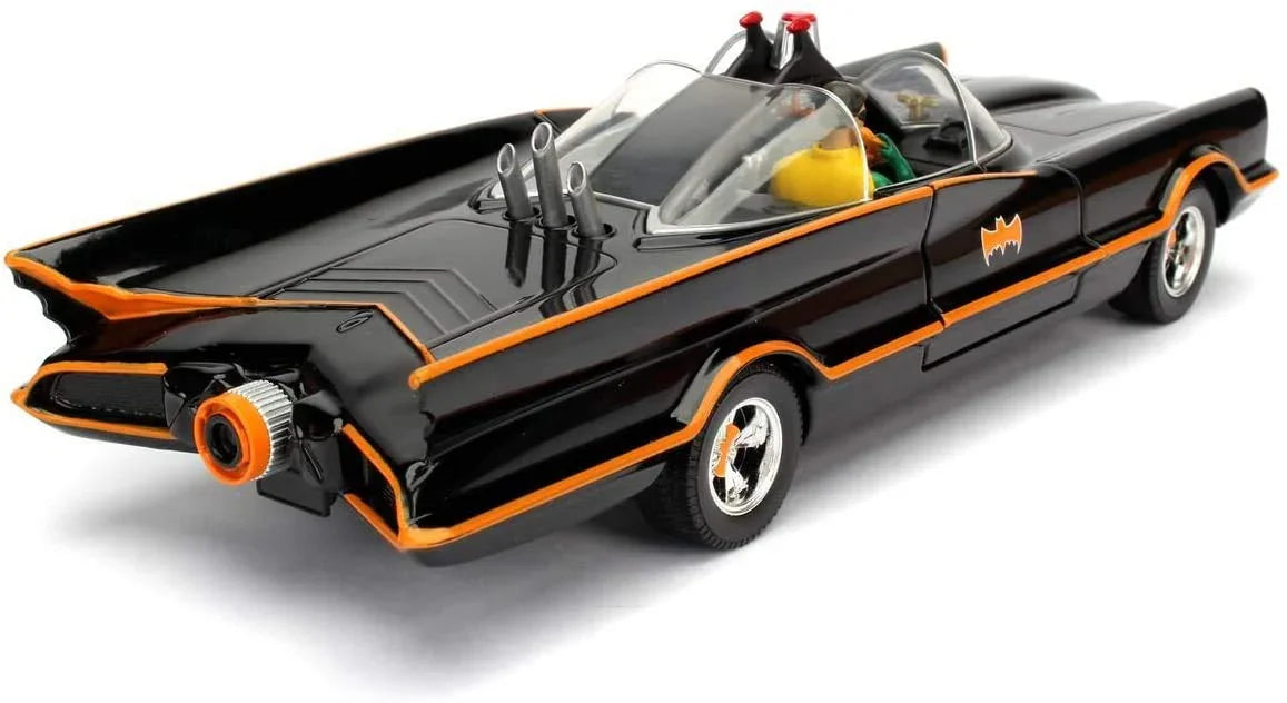 アウトレット品 ミニカー バットモービル 1 24スケール DCコミックス バットマン TVシリーズ 1966年モデル JADA TOYS コレクターズアイテム 流線型ボディ ダブルバブルキャノピー バットフィン リアエンド ガジェット 火炎放射器 オイル散布装置