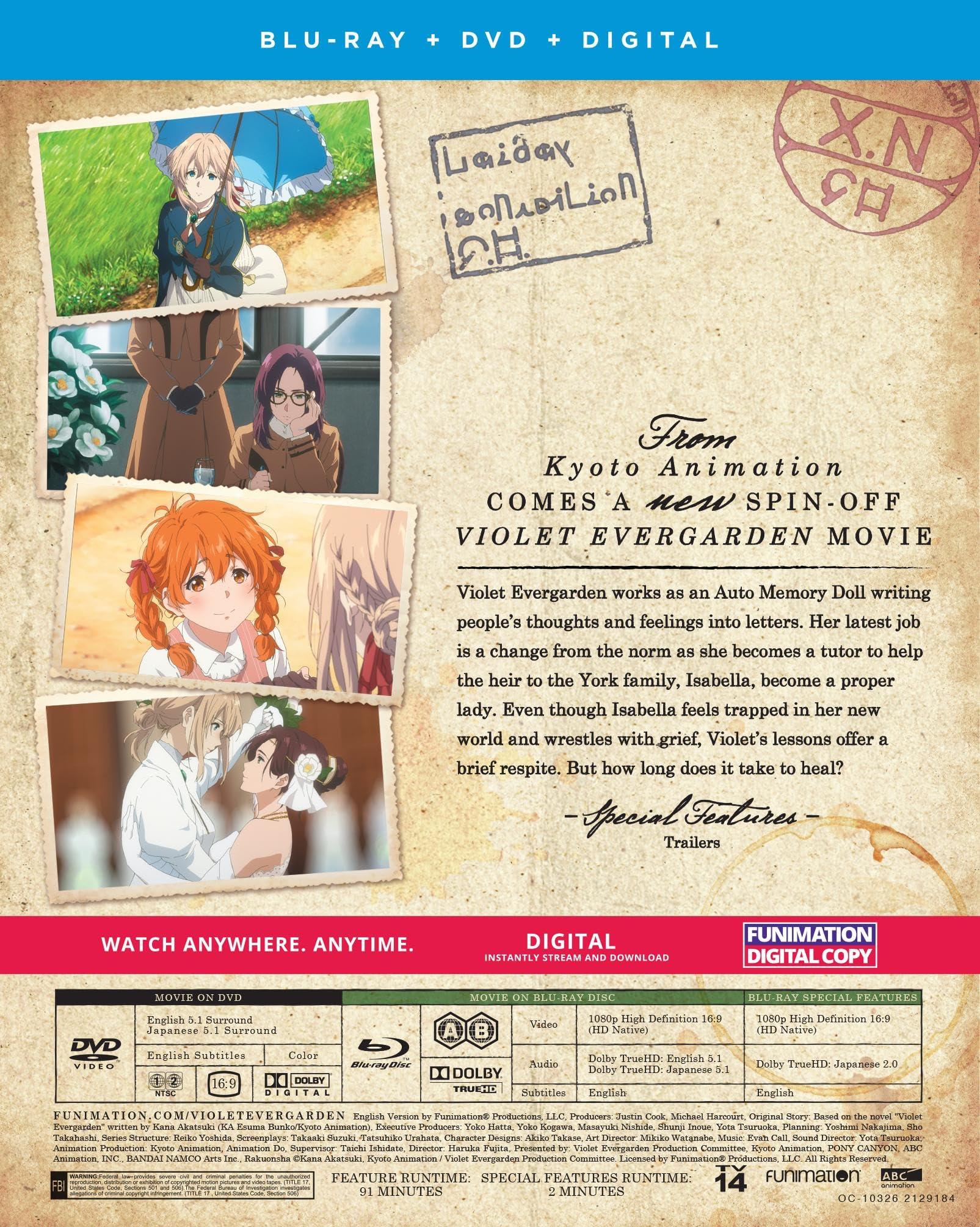 ヴァイオレット・エヴァーガーデン I 永遠と自動手記人形 劇場版 アニメ 京都アニメーション 藤田春香 監督 2019年9月 劇場公開 Movie Blu-ray Digital 高画質 繊細な映像美 日本語音声 北米輸入版 Blu-ray