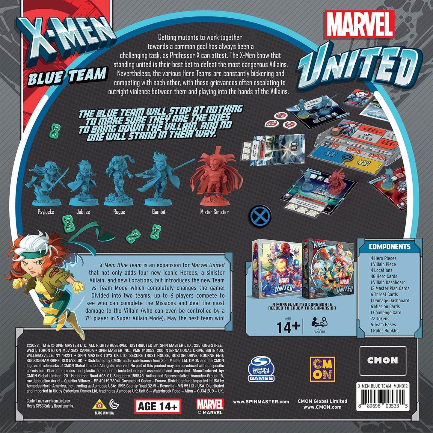 ボードゲーム Marvel United X-Men Blue Team マーベルユナイテッド 拡張セット 新規ヒーロー4体 ヴィラン1体 ロケーション4つ モジュラー式ボード チームvsチーム最大7人プレイ 短時間30-45分戦略性向上 高品質ミニチュア