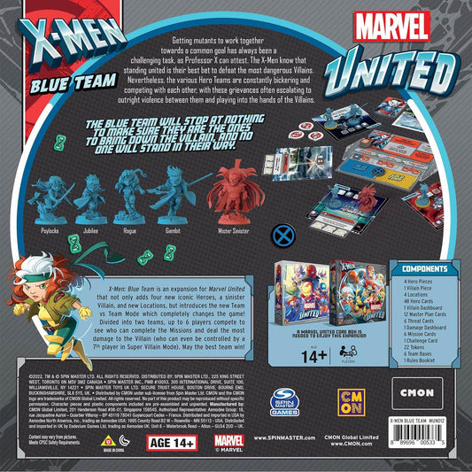 ボードゲーム Marvel United X-Men Blue Team マーベルユナイテッド 拡張セット 新規ヒーロー4体 ヴィラン1体 ロケーション4つ モジュラー式ボード チームvsチーム最大7人プレイ 短時間30-45分戦略性向上 高品質ミニチュア