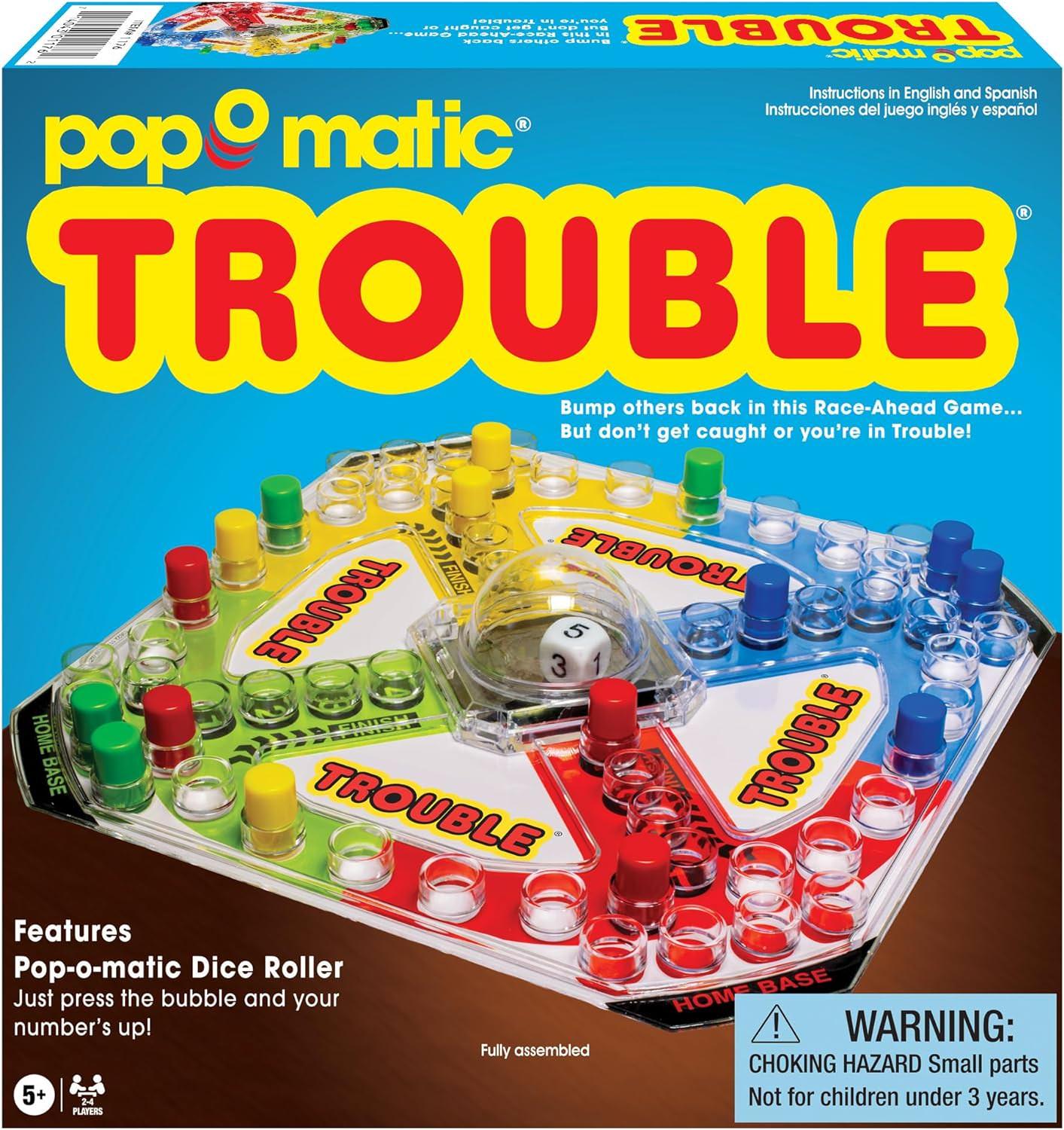 ボードゲーム クラシックトラブル Pop-OーMatic 家族で楽しむ伝統ゲーム シンプルルールで戦略性あり 5歳以上対応 2-4人用 約30分プレイ 16個ペグ付属 英語説明書 プラスチック製ゲームボード 中央Pop-OーMaticダイスローラー 輸入英語版 - Trade Center
