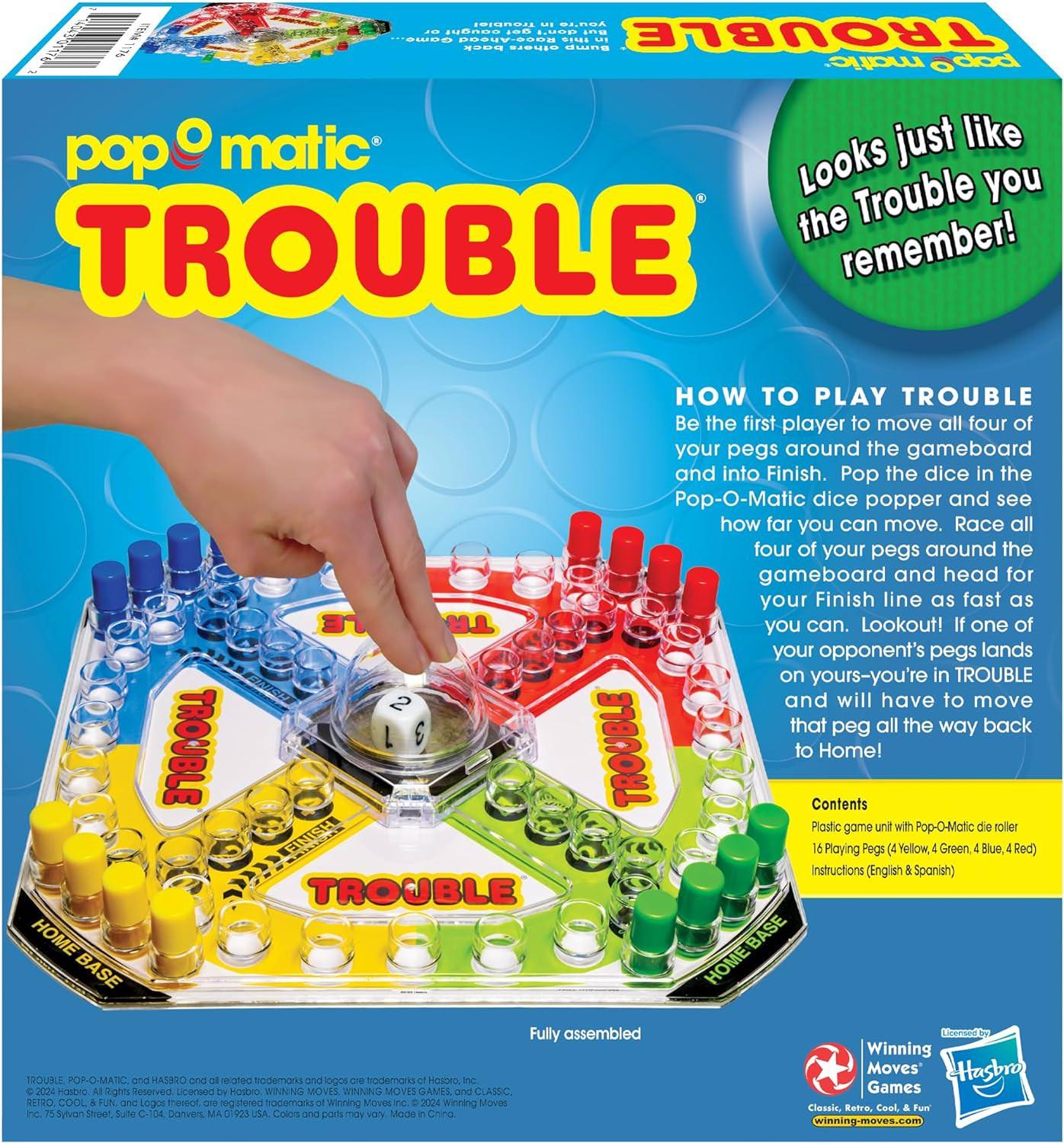 ボードゲーム クラシックトラブル Pop-OーMatic 家族で楽しむ伝統ゲーム シンプルルールで戦略性あり 5歳以上対応 2-4人用 約30分プレイ 16個ペグ付属 英語説明書 プラスチック製ゲームボード 中央Pop-OーMaticダイスローラー 輸入英語版 - Trade Center