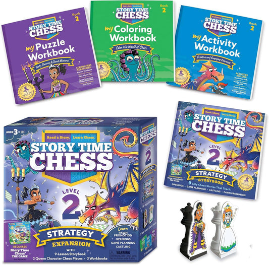 チェス 拡張セット Story Time Chess Level 2 ー Strategy Expansion 物語で学ぶチェス戦略 9つのストーリー 20以上のミニゲーム 3種類のワークブック 新しいキャラクター駒 オープニング戦略 キャスリング 輸入英語版 日本語説明書なし - Trade Center