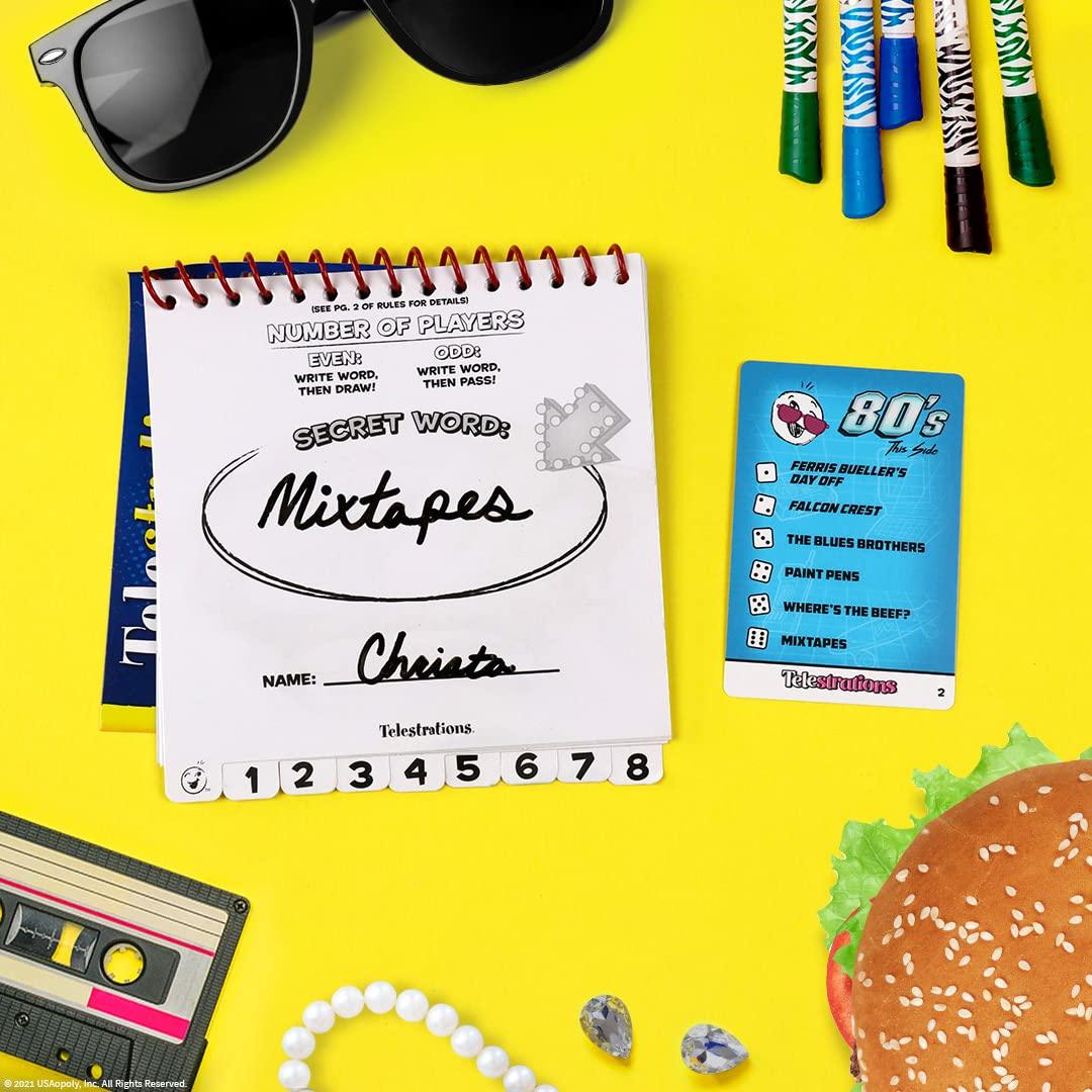 ボードゲーム Telestrations 80's & 90's Expansion Telestrations 80年代 90年代 両面カード仕様 受賞歴 人気お絵描きゲーム 拡張パック 伝言ゲーム 家族 友人 パーティー 文化テーマ 笑い交流 15-30分 プレイ人数六人以上