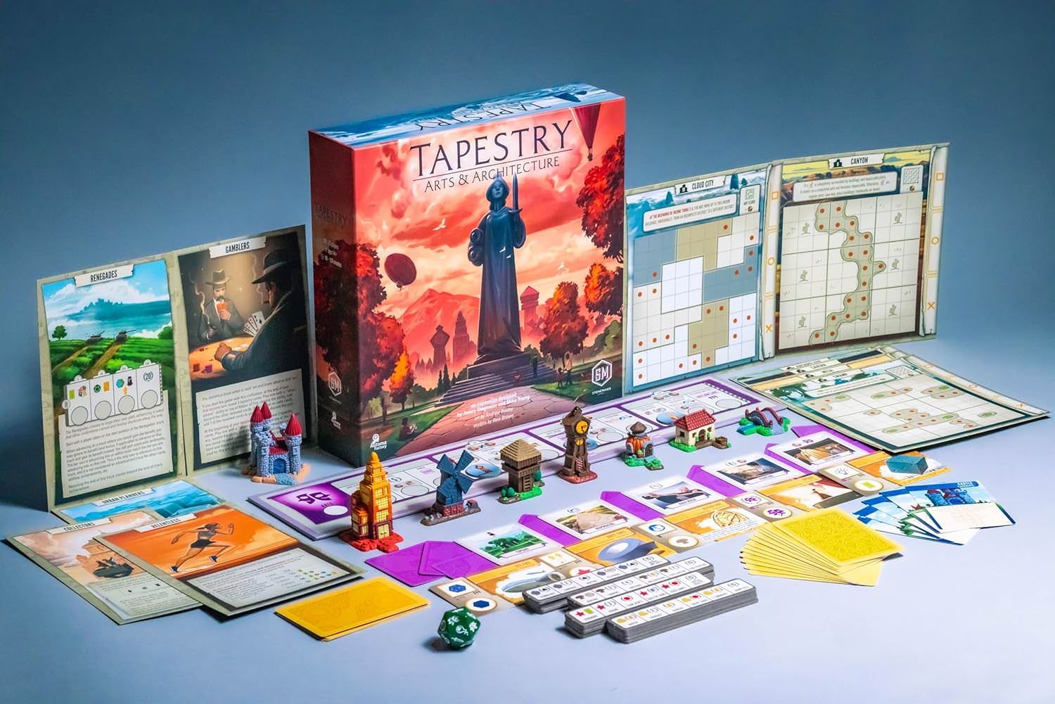 ボードゲーム Tapestry 戦略的文明発展ゲーム 科学 技術 探検 軍事 4つの発展トラック 塗装済ミニチュア18個 文明マット16枚 タペストリーカード43枚 カスタムサイコロ3個 1-5人用 90-120分 英語版 日本語説明書なし
