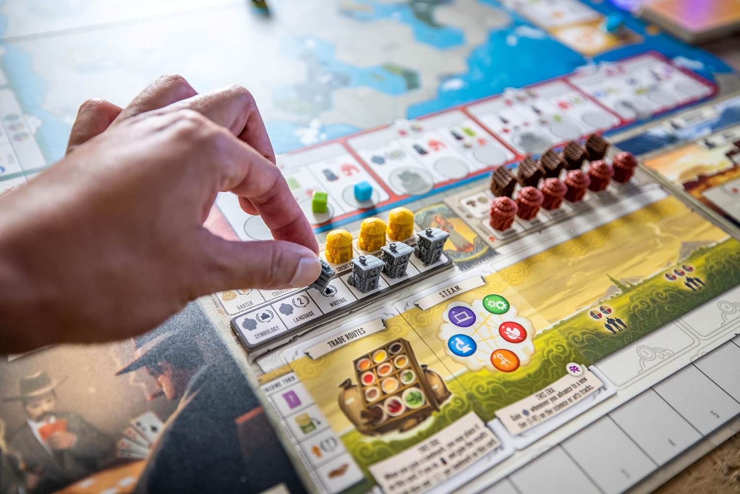 ボードゲーム Tapestry 戦略的文明発展ゲーム 科学 技術 探検 軍事 4つの発展トラック 塗装済ミニチュア18個 文明マット16枚 タペストリーカード43枚 カスタムサイコロ3個 1-5人用 90-120分 英語版 日本語説明書なし