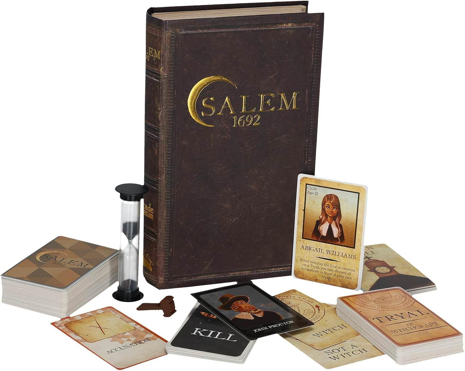 ボードゲーム Salem 1692 Facade Games 歴史的魔女裁判心理戦カードゲームソーシャルディダクション駆け引き村人魔女役割推理協力対決4人以上対応外観古書風磁石閉じ式デラックス版ルール多言語対応 