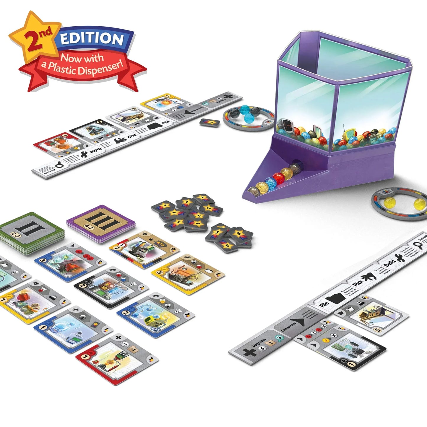 ボードゲーム Gizmos 2nd Edition Gizmos ブランド 科学博覧会 天才発明家 戦略的連鎖反応 エネルギー集め 発明マシン 組み立て コンボ 高いリプレイ性 プレイ時間40から50分 連鎖反応を生み出す戦略ボードゲーム