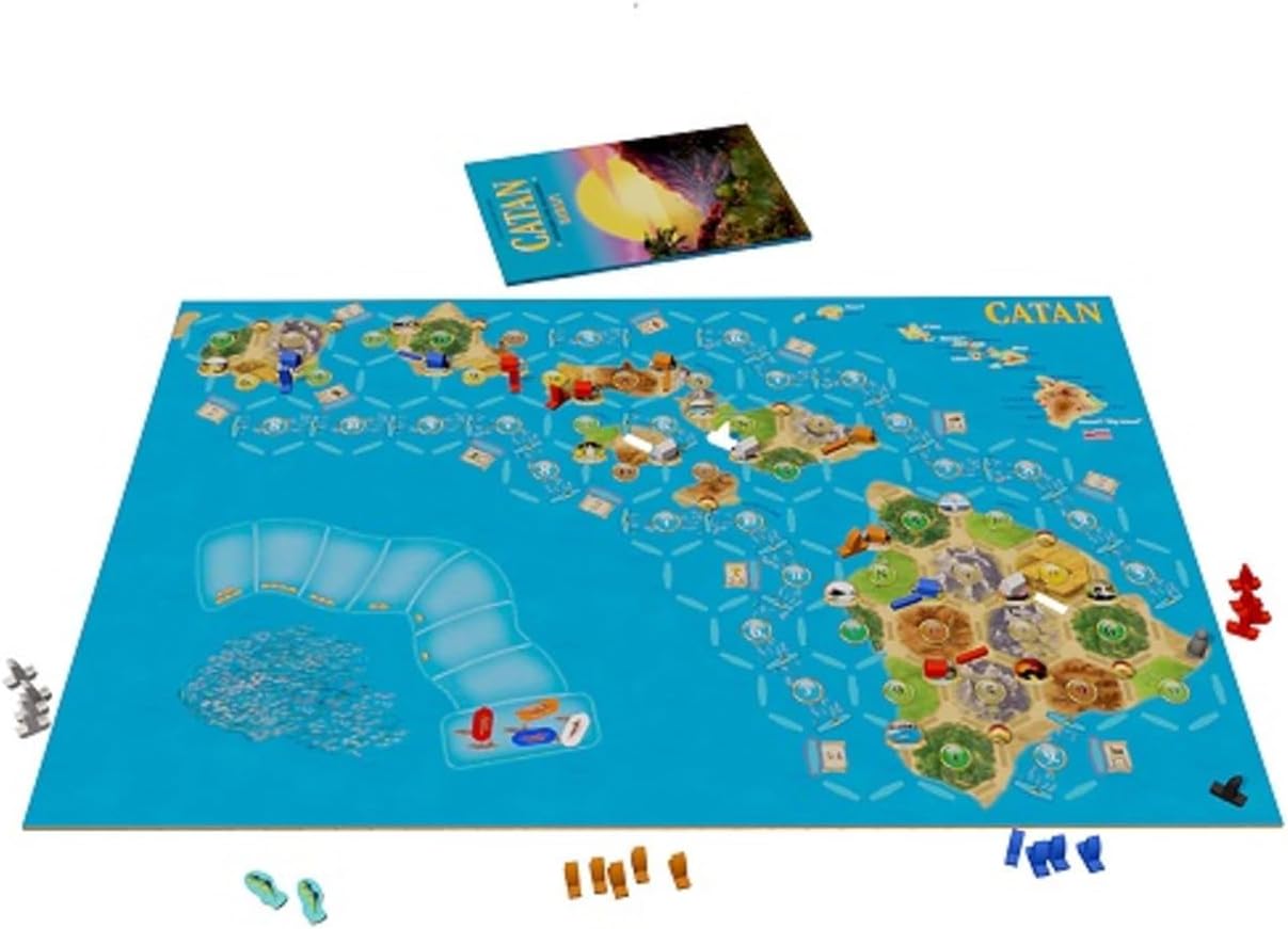 ボードゲーム CATAN Hawai'iシナリオ CATAN Seafarers拡張版 太平洋の楽園 熱帯の島々 戦略的開拓 漁業要素 魚トークン 漁船 魚市場カード ハワイ文化 歴史 英語表記 3-6人用 75分 10歳以上 ストラテジーゲーム
