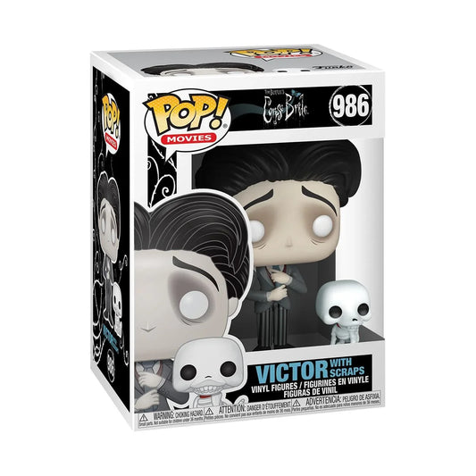 フィギュア Funko POP! ヴィクター・ウィズ・スクラップス コープスブライド Funko 社製 高さ約10cm ビニール製 デフォルメスタイル 大きな頭 小さな体 黒のストライプスーツ 大きなネクタイ 愛犬スクラップス同梱 今回発売