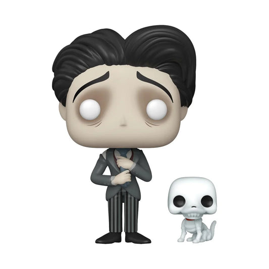 フィギュア Funko POP! ヴィクター・ウィズ・スクラップス コープスブライド Funko 社製 高さ約10cm ビニール製 デフォルメスタイル 大きな頭 小さな体 黒のストライプスーツ 大きなネクタイ 愛犬スクラップス同梱 今回発売