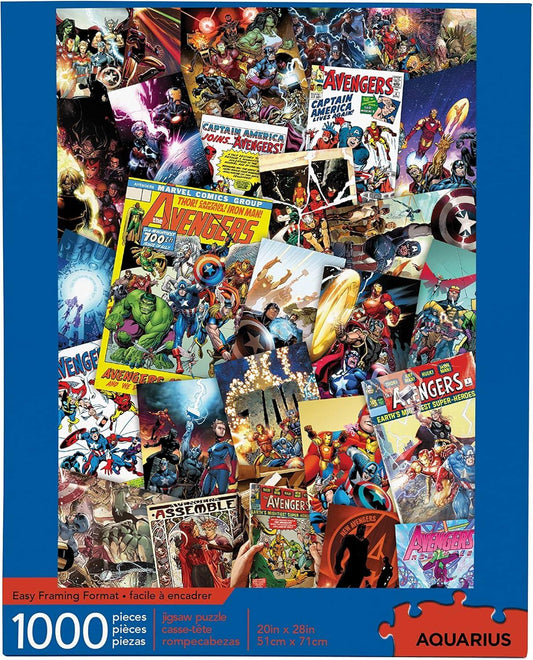 ジグソーパズル マーベル アベンジャーズ コミック コラージュ 1000ピース アクエリアスパズル社 公式ライセンス 高品質 厚みあるピース 精密カット 歴史的コミックカバー 豪華オールスターキャスト 20×27インチサイズ 挑戦的配置
