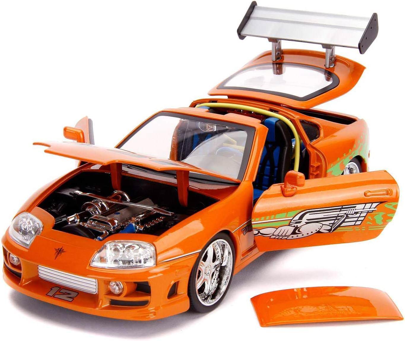 アウトレット品 ミニカー JADA TOYS 1/18 ワイルド・スピード 1995 トヨタ スープラ 映画主役ブライアン愛車ダイキャストカー オレンジ塗装リアル再現フィギュア付属点灯ギミック高精細エアロパーツ高剛性シャシースポーツカーコレクション展示向け