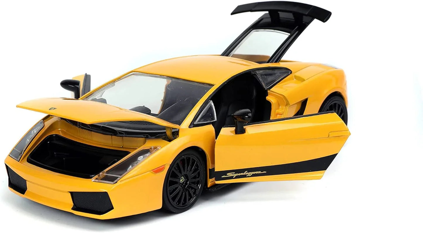 アウトレット品 ダイキャストミニカー ランボルギーニ ガヤルドLP570-4 スーパーレジェーラ 1/24スケール ワイルドスピード シリーズ 2009年式 ジャロ・イエロー ボディカラー ブラック リアディフューザー 専用19インチホイール バケットシート