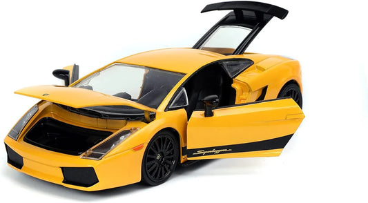 アウトレット品 ダイキャストミニカー ランボルギーニ ガヤルドLP570-4 スーパーレジェーラ 1/24スケール ワイルドスピード シリーズ 2009年式 ジャロ・イエロー ボディカラー ブラック リアディフューザー 専用19インチホイール バケットシート