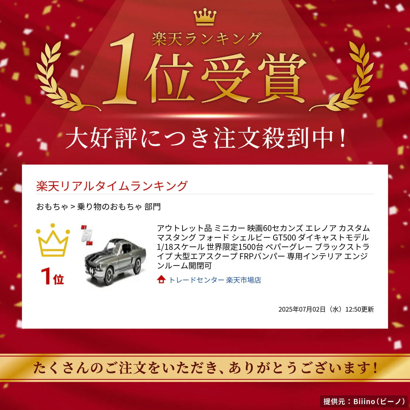 アウトレット品 ミニカー 映画60セカンズ エレノア カスタムマスタング フォード シェルビー GT500 ダイキャストモデル 1/18スケール 世界限定1500台 ペパーグレー ブラックストライプ 大型エアスクープ FRPバンパー 専用インテリア エンジンルーム開閉可