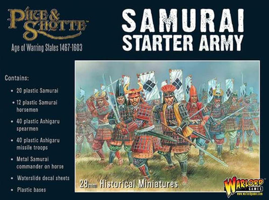ミニチュアウォーゲーム Pike & Shotte ー Samurai Starter Army 戦国時代 本格歴史再現 28mmスケール 113体フィギュア 侍 騎馬武士 足軽 槍兵 射撃兵 武田家デカール ルールブック 戦術シナリオ 関ヶ原の戦い 輸入英語版 日本語説明書なし - Trade Center
