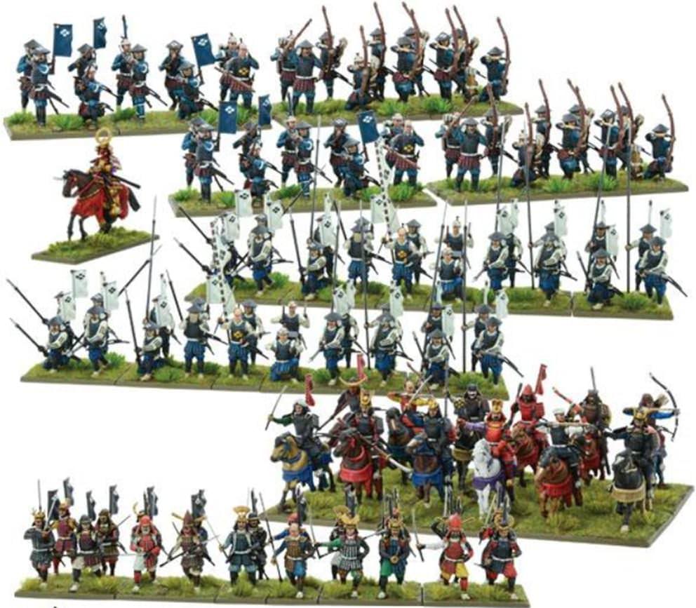 ミニチュアウォーゲーム Pike & Shotte Samurai Starter Army 戦国時代再現 日本歴史 戦国合戦 武士道精鋭 侍騎馬武士 足軽槍兵射撃兵 28mmスケール 113体セット ルールブック デカール武田家白黒 戦略的機動力 