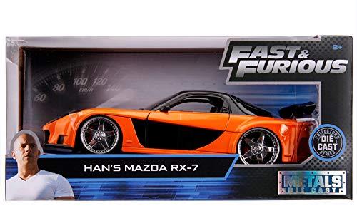 アウトレット品 ミニカースポーツカー マツダRX-7 FD3S ワイルドスピード TOKYO DRIFT ハン 愛車 ダイキャストモデル 1/24スケール 精密再現 ヴェイルサイドワイドボディカスタム キット装着 ブラックオレンジツートーンボディ 大径ホイール