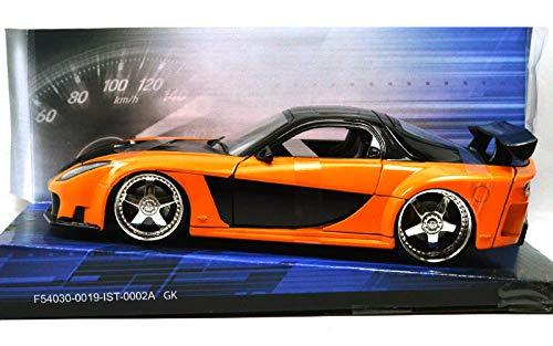アウトレット品 ミニカースポーツカー マツダRX-7 FD3S ワイルドスピード TOKYO DRIFT ハン 愛車 ダイキャストモデル 1/24スケール 精密再現 ヴェイルサイドワイドボディカスタム キット装着 ブラックオレンジツートーンボディ 大径ホイール