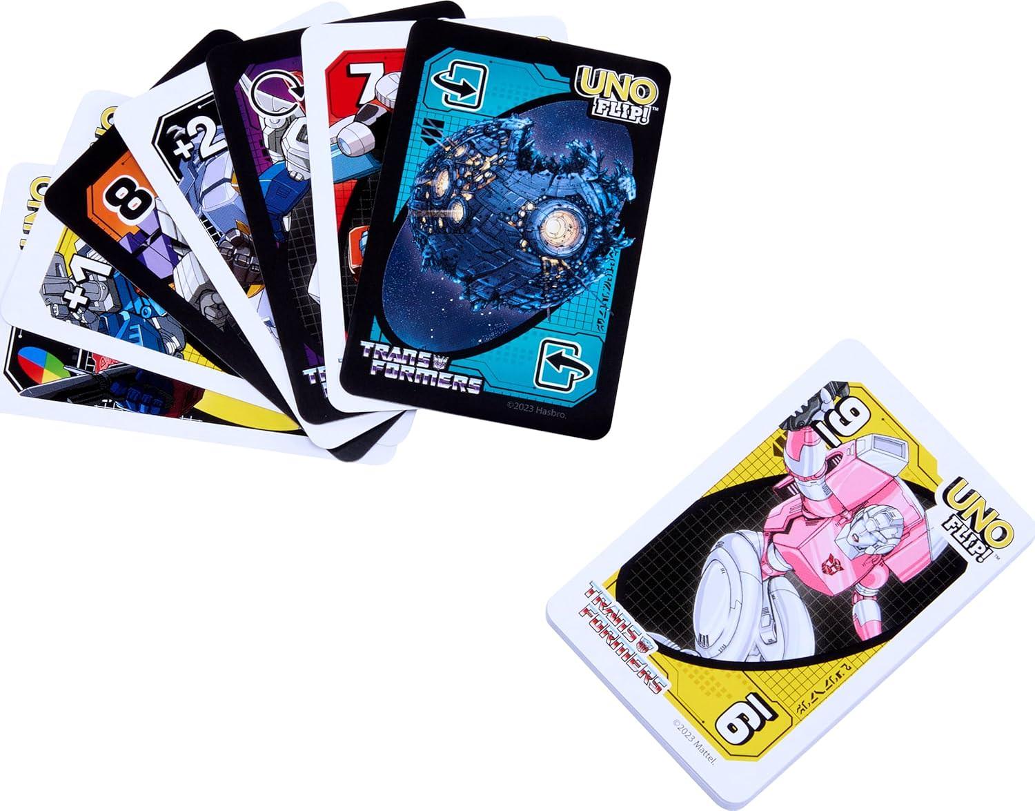 カードゲーム UNO Flip Transformers UNO ブランド オートボットとディセプティコンの両面カード使用可能 特別ルールオプティマスプライムの力メガトロンのTyranny フリップカードによって戦略変化可能 