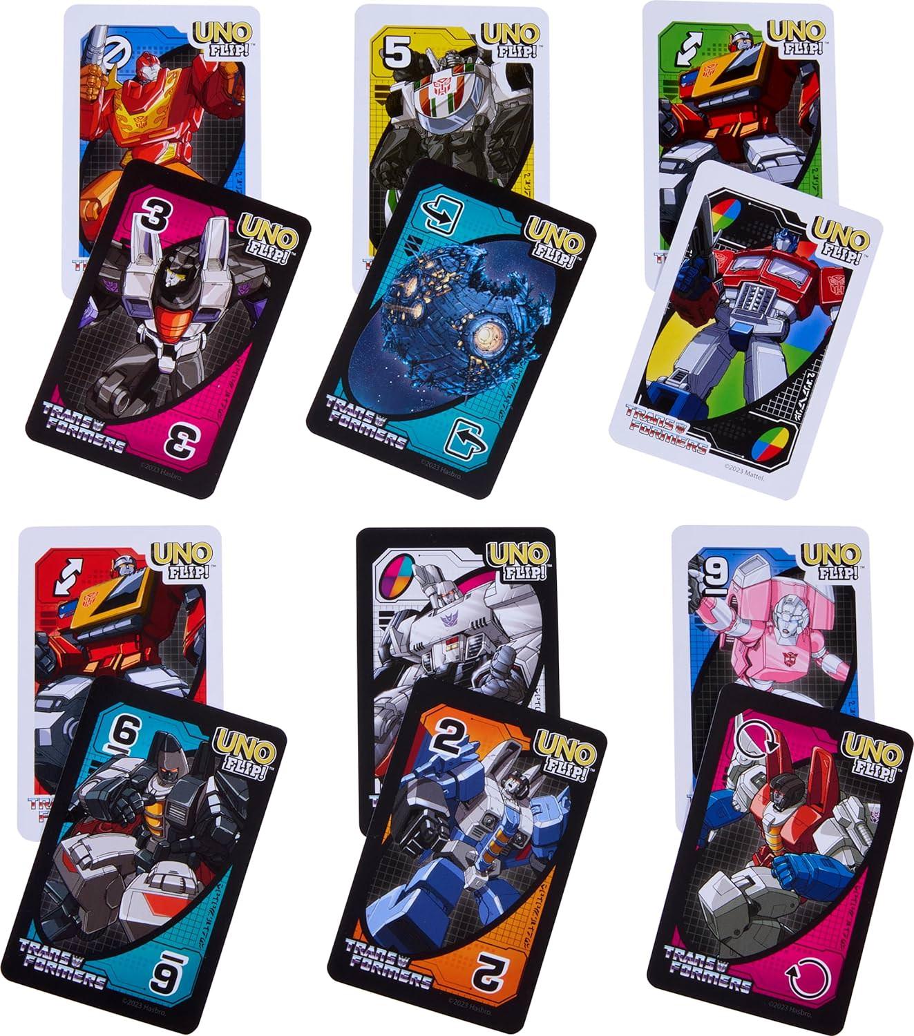 カードゲーム UNO Flip Transformers UNO ブランド オートボットとディセプティコンの両面カード使用可能 特別ルールオプティマスプライムの力メガトロンのTyranny フリップカードによって戦略変化可能 