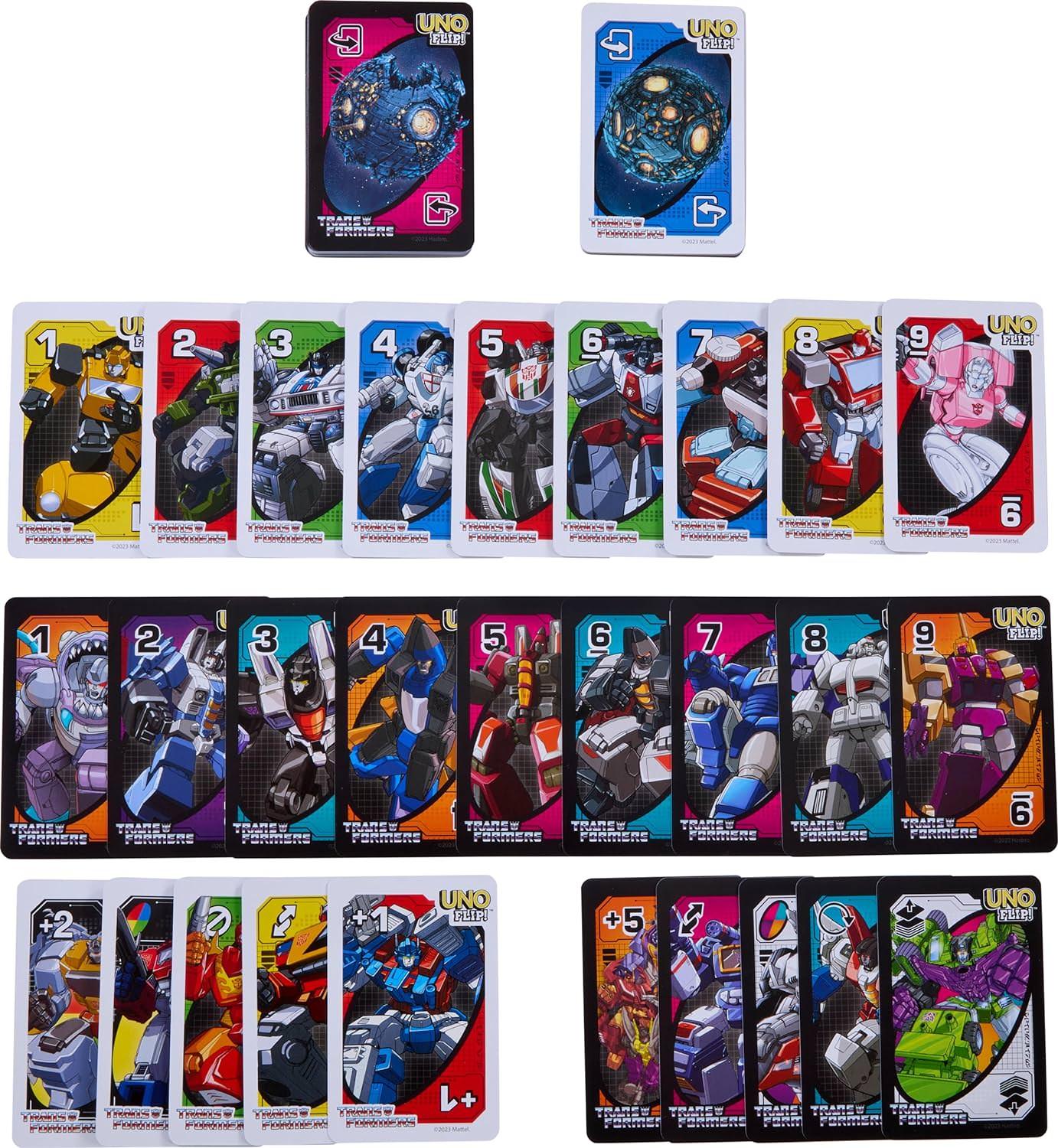 カードゲーム UNO Flip Transformers UNO ブランド オートボットとディセプティコンの両面カード使用可能 特別ルールオプティマスプライムの力メガトロンのTyranny フリップカードによって戦略変化可能 