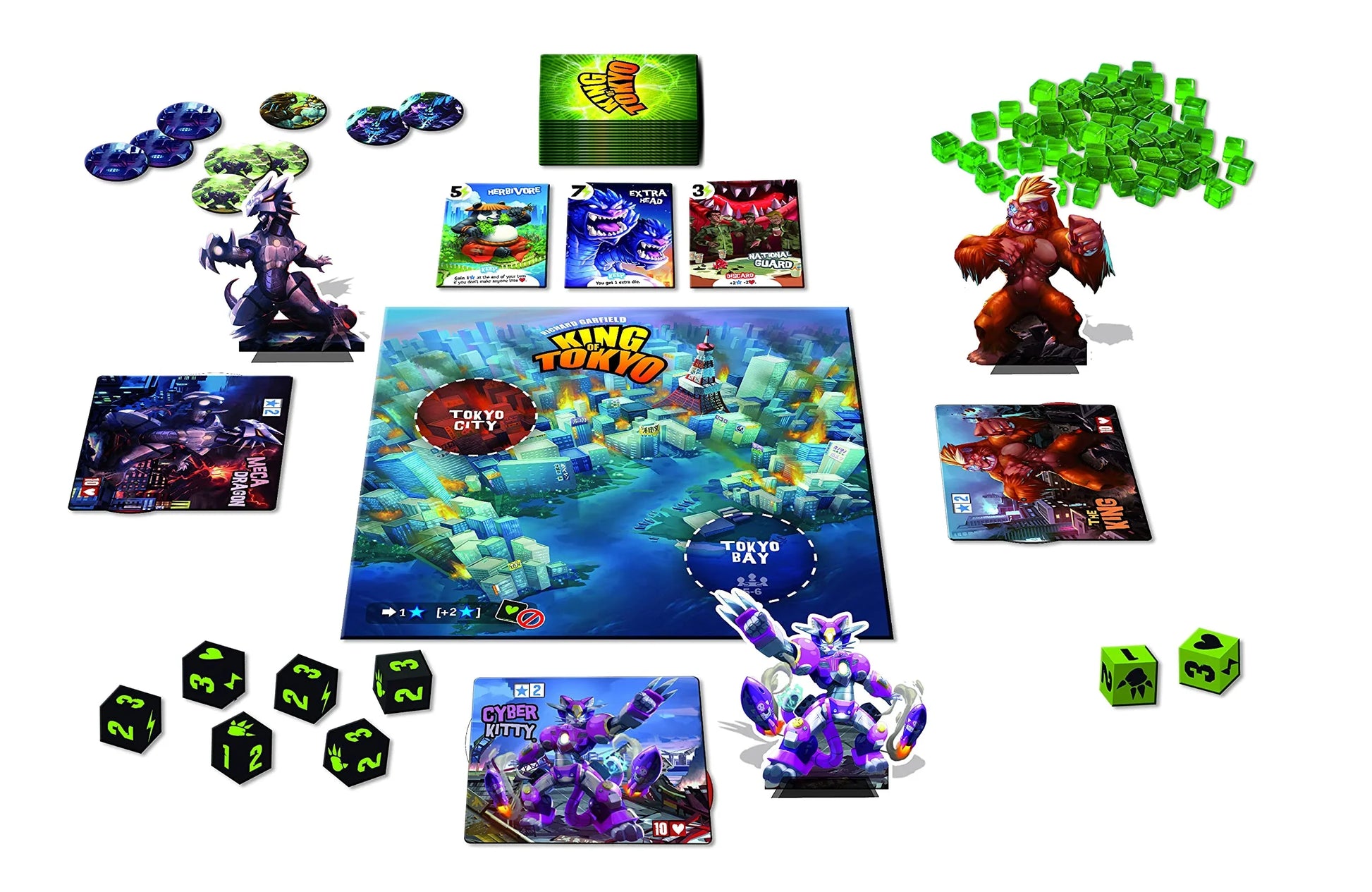 ボードゲーム King of Tokyo 2nd Edition スペースペンギン リチャードガーフィールド レジス・トーレス ダイス戦略 東京支配者 巨大モンスター ロボット エイリアン 勝利点 エネルギー パワーカード 高リプレイ性