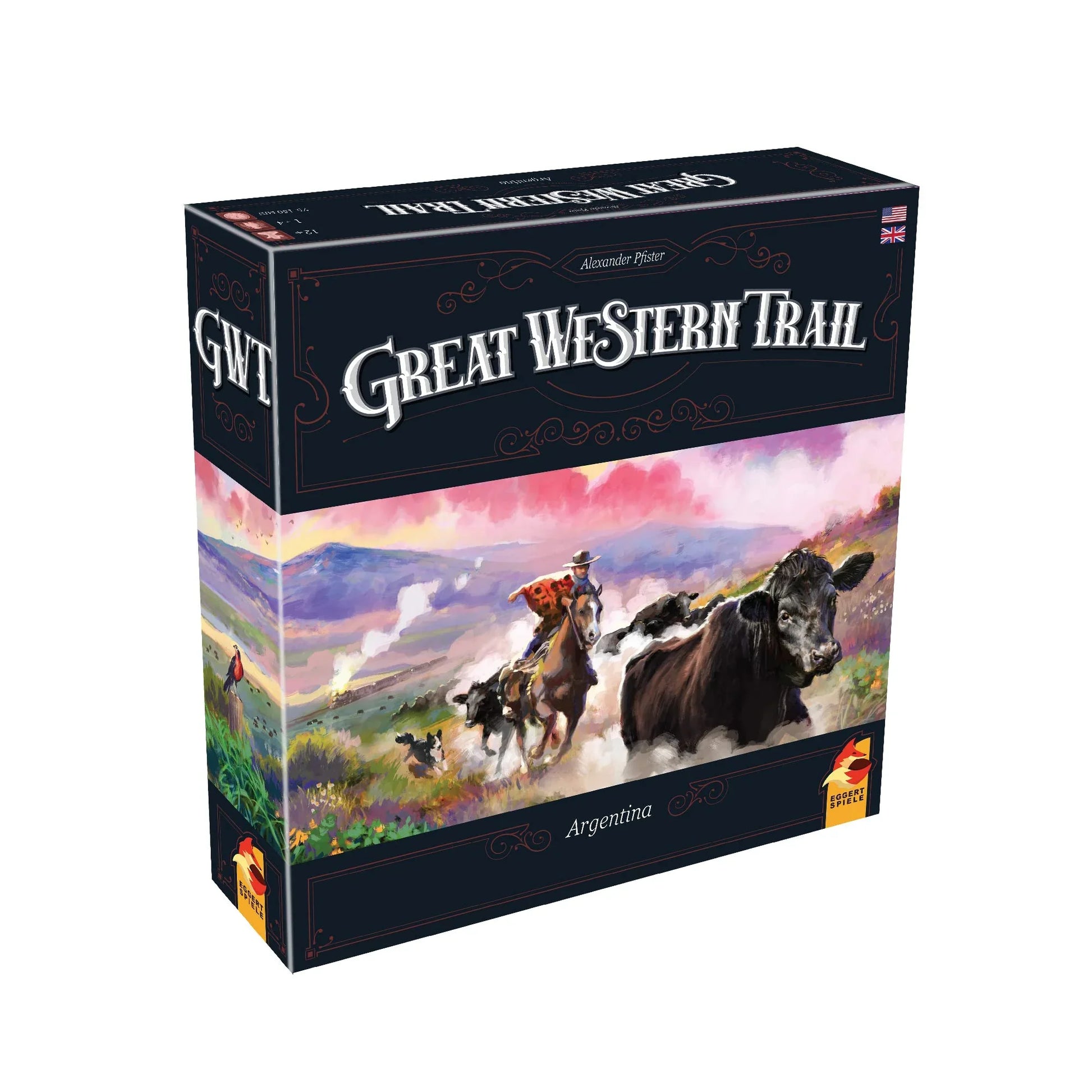 ボードゲーム Great Western Trail Argentina Eggertspiele 19世紀末 アルゼンチン 舞台 戦略的 牧場経営 デッキ構築 ワーカー配置 リソース管理 農家 穀物 強さ 牛カード ショートカット ランダム中立建物 ソロプレイ対応 