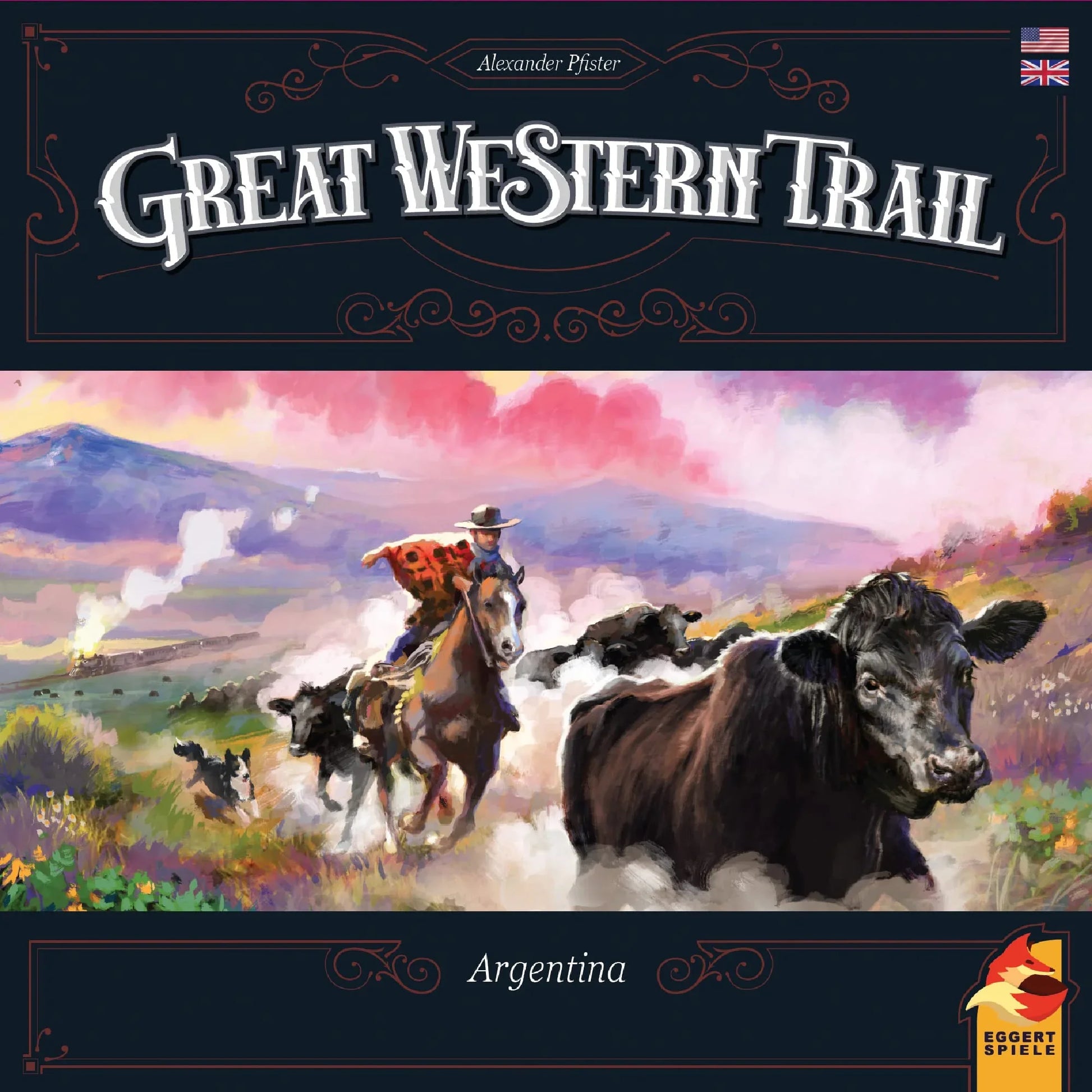 ボードゲーム Great Western Trail Argentina Eggertspiele 19世紀末 アルゼンチン 舞台 戦略的 牧場経営 デッキ構築 ワーカー配置 リソース管理 農家 穀物 強さ 牛カード ショートカット ランダム中立建物 ソロプレイ対応 