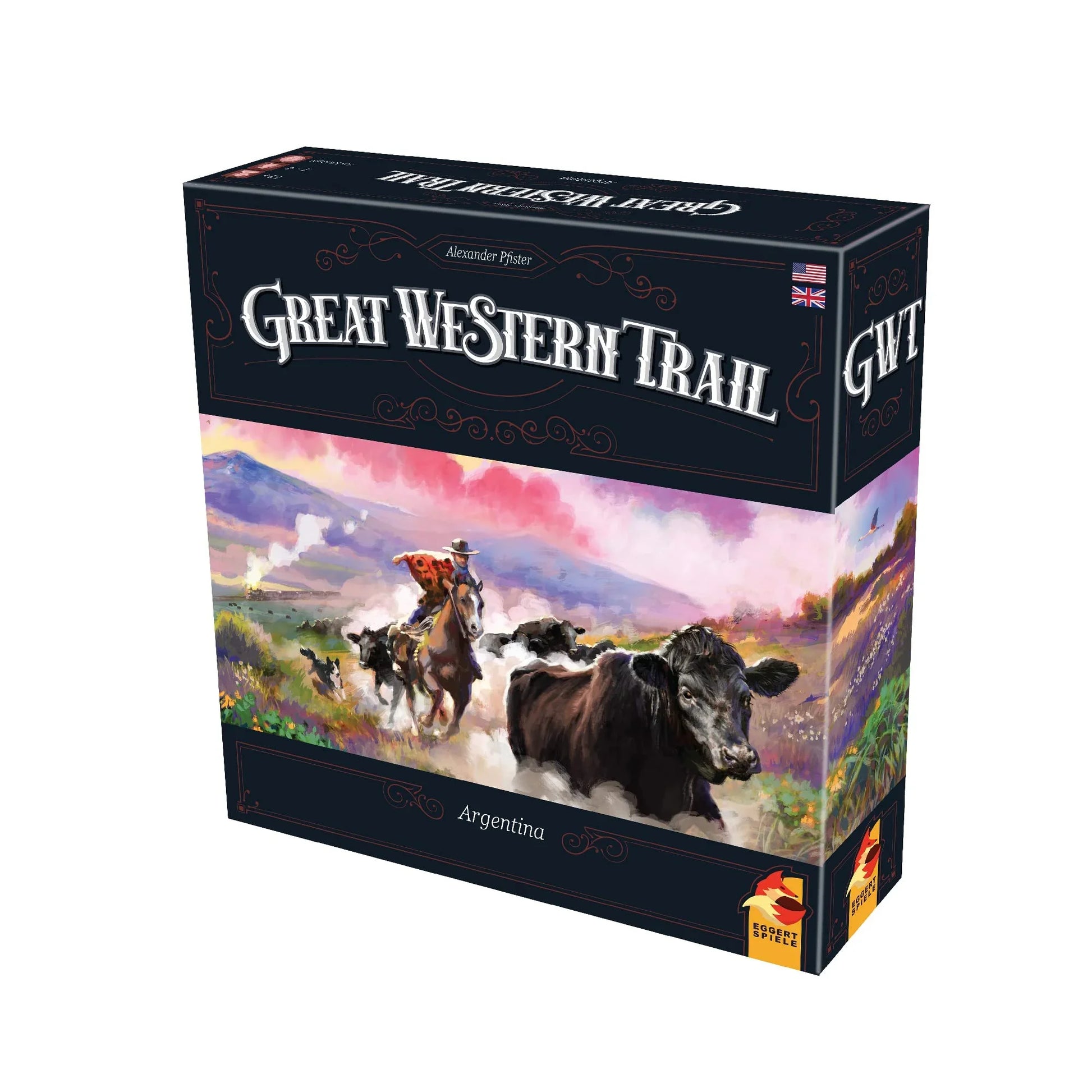 ボードゲーム Great Western Trail Argentina Eggertspiele 19世紀末 アルゼンチン 舞台 戦略的 牧場経営 デッキ構築 ワーカー配置 リソース管理 農家 穀物 強さ 牛カード ショートカット ランダム中立建物 ソロプレイ対応 