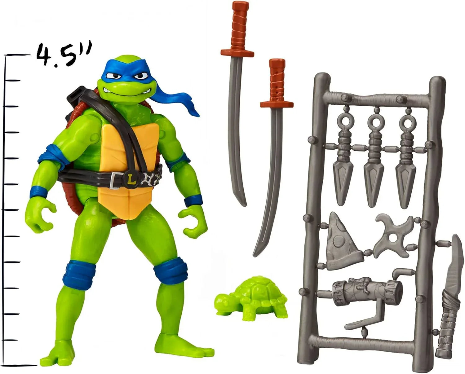 フィギュア TMNT MUTANT MAYHEM LEONARDO プレイメイツトイズ 映画公式アクションフィギュア 11.4cmサイズ 12箇所可動ポイント 双刀武器付属 赤ちゃん亀フィギュア同梱 ブリスターカードパッケージ アニメーション品質精密造形