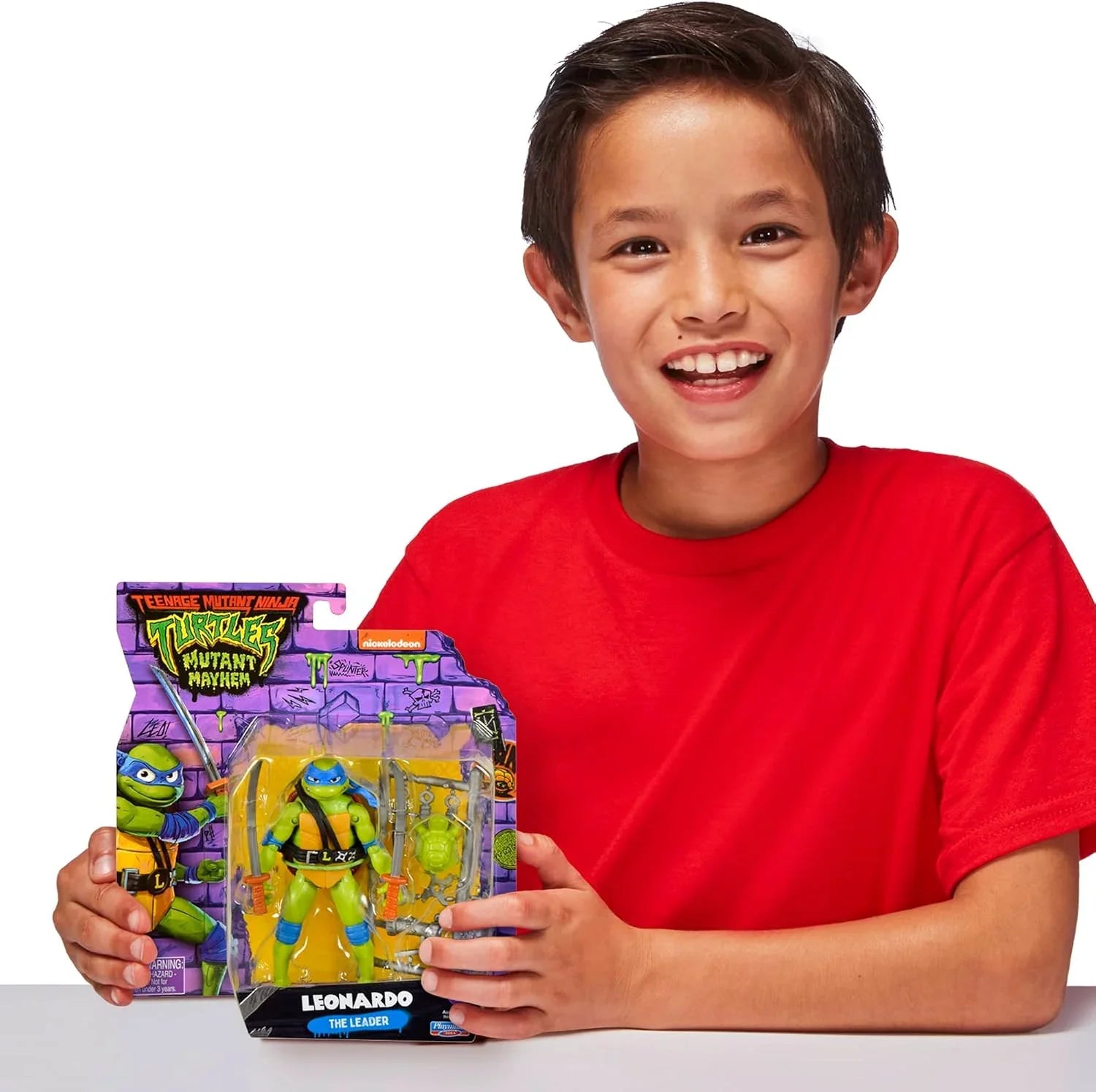 フィギュア TMNT MUTANT MAYHEM LEONARDO プレイメイツトイズ 映画公式アクションフィギュア 11.4cmサイズ 12箇所可動ポイント 双刀武器付属 赤ちゃん亀フィギュア同梱 ブリスターカードパッケージ アニメーション品質精密造形