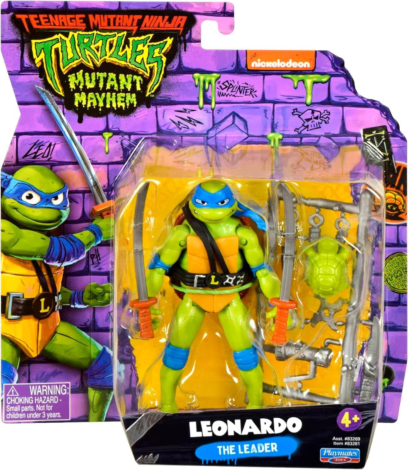 フィギュア TMNT MUTANT MAYHEM LEONARDO プレイメイツトイズ 映画公式アクションフィギュア 11.4cmサイズ 12箇所可動ポイント 双刀武器付属 赤ちゃん亀フィギュア同梱 ブリスターカードパッケージ アニメーション品質精密造形