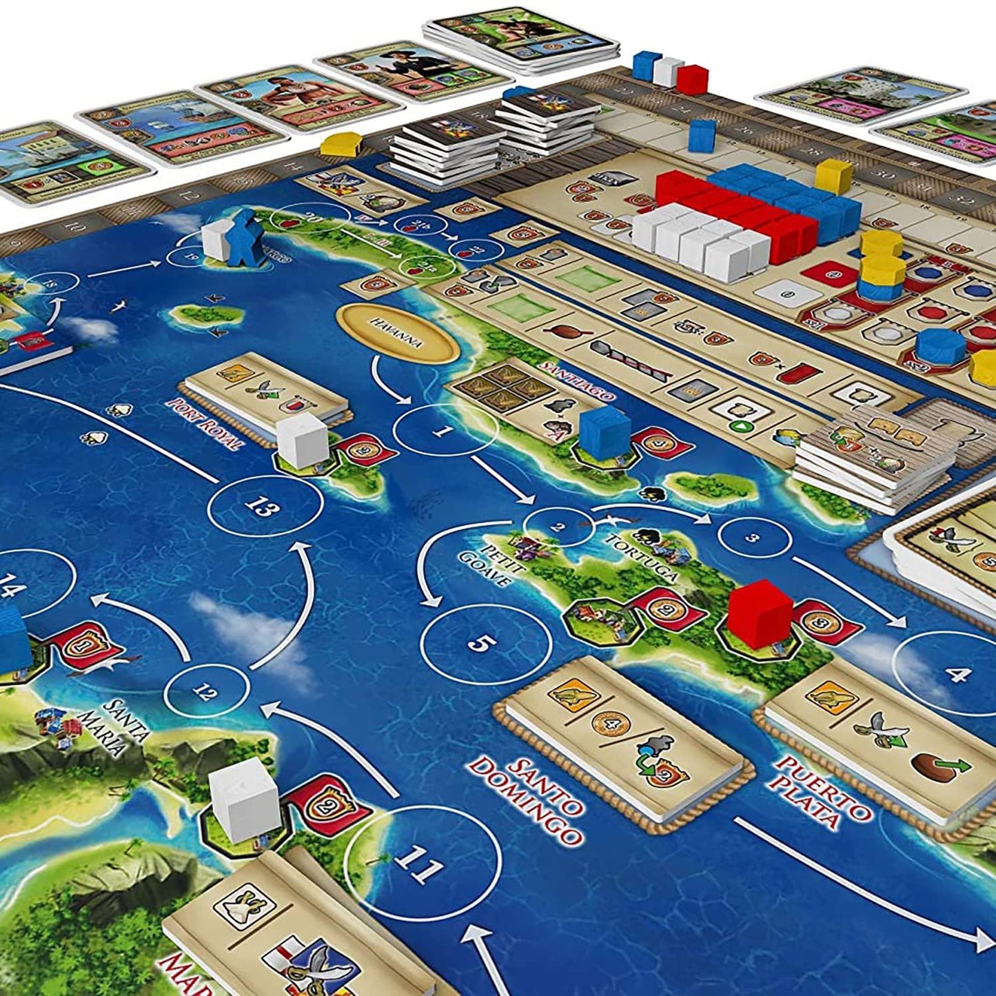 ボードゲーム Maracaibo マラカイボ アレクサンダー・プフィスター 17世紀 カリブ海 航海 冒険 戦略 契約 手札管理 豊富なカード 多様な勝利への道 関係構築 同盟形成 探検 クエスト 