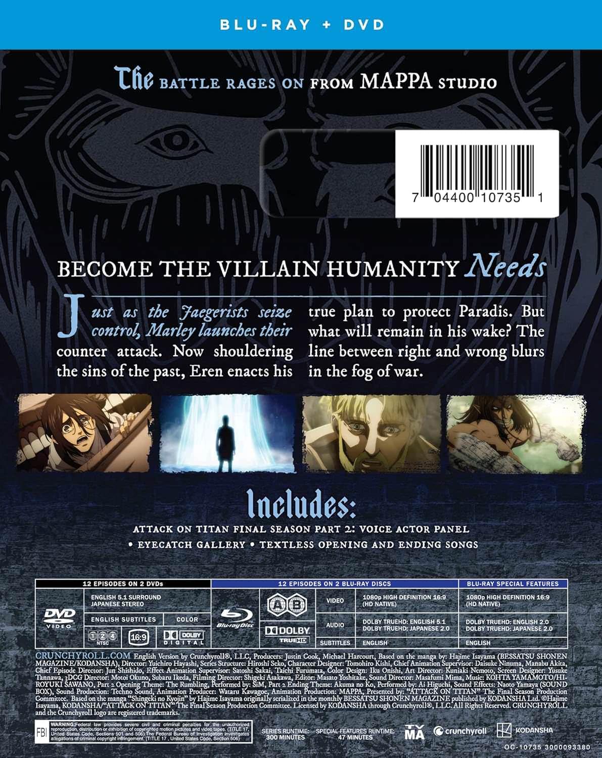 Blu-ray DVDセット 進撃の巨人 The Final Season Part 2 謎と戦闘の最終章 コレクション エレンの真の目的 ライナーとの激闘 壮大な人間ドラマ 圧倒的アクション 高画質映像 高音質サウンド 高精細1080p 映像効果音  DVD