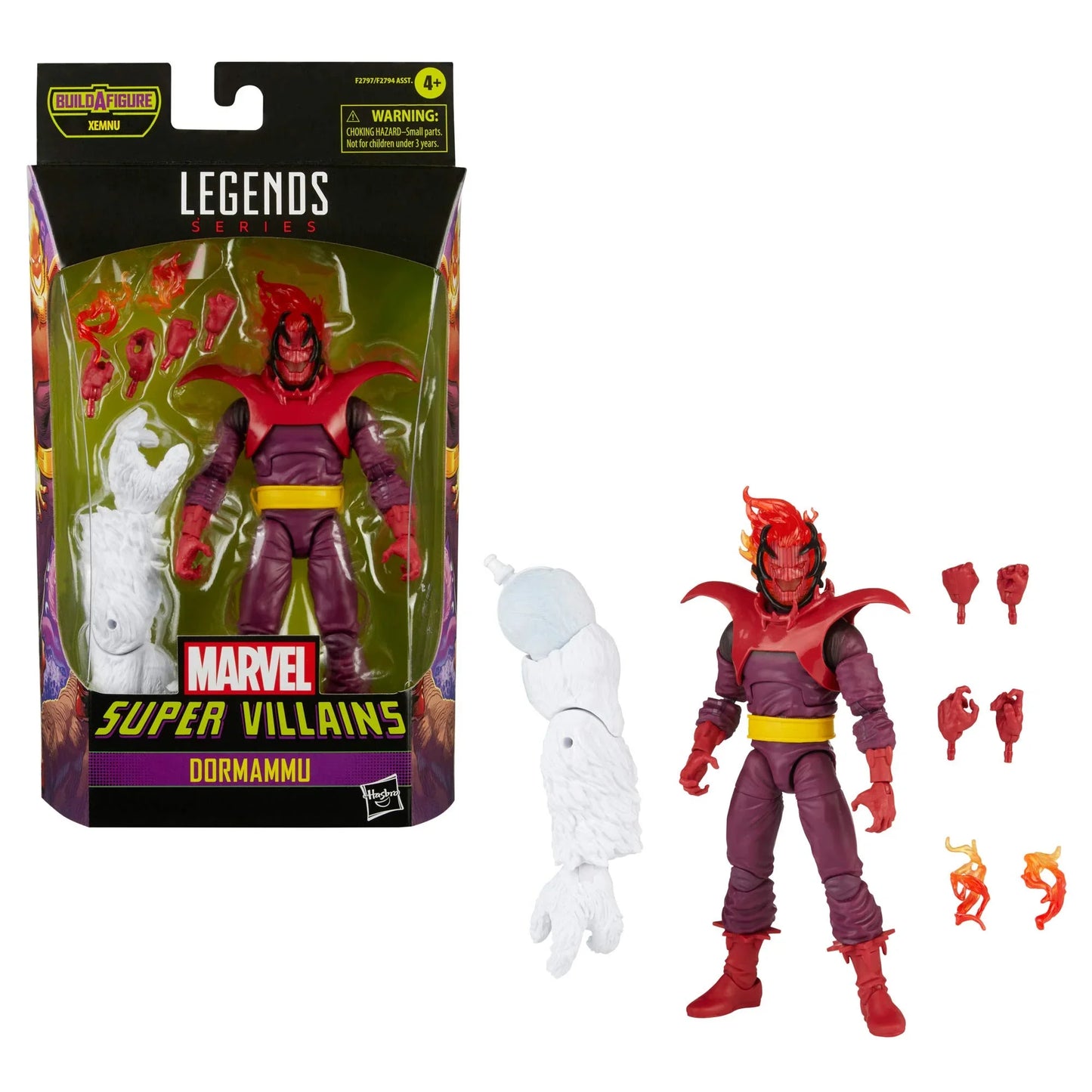 アクションフィギュア マーベル・レジェンド スーパーヴィランズ ドーマムー ハズブロ 火炎頭部 紫コスチューム 高可動 付属エネルギーエフェクト パーツ ビルドアフィギュアゼムヌパーツ コレクション向け