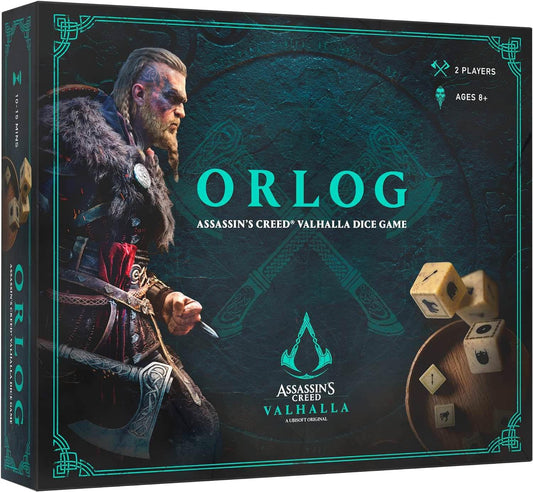 ボードゲーム オルログ アサシンクリード ヴァルハラ 公式ライセンス品 簡単ルール 2人用 15分程度プレイ 古風デザイン 神々の特殊能力 活用 戦略的勝利 運と選択の融合 バイキング雰囲気満載 戦略対戦ゲーム 英語版 日本語説明書なし