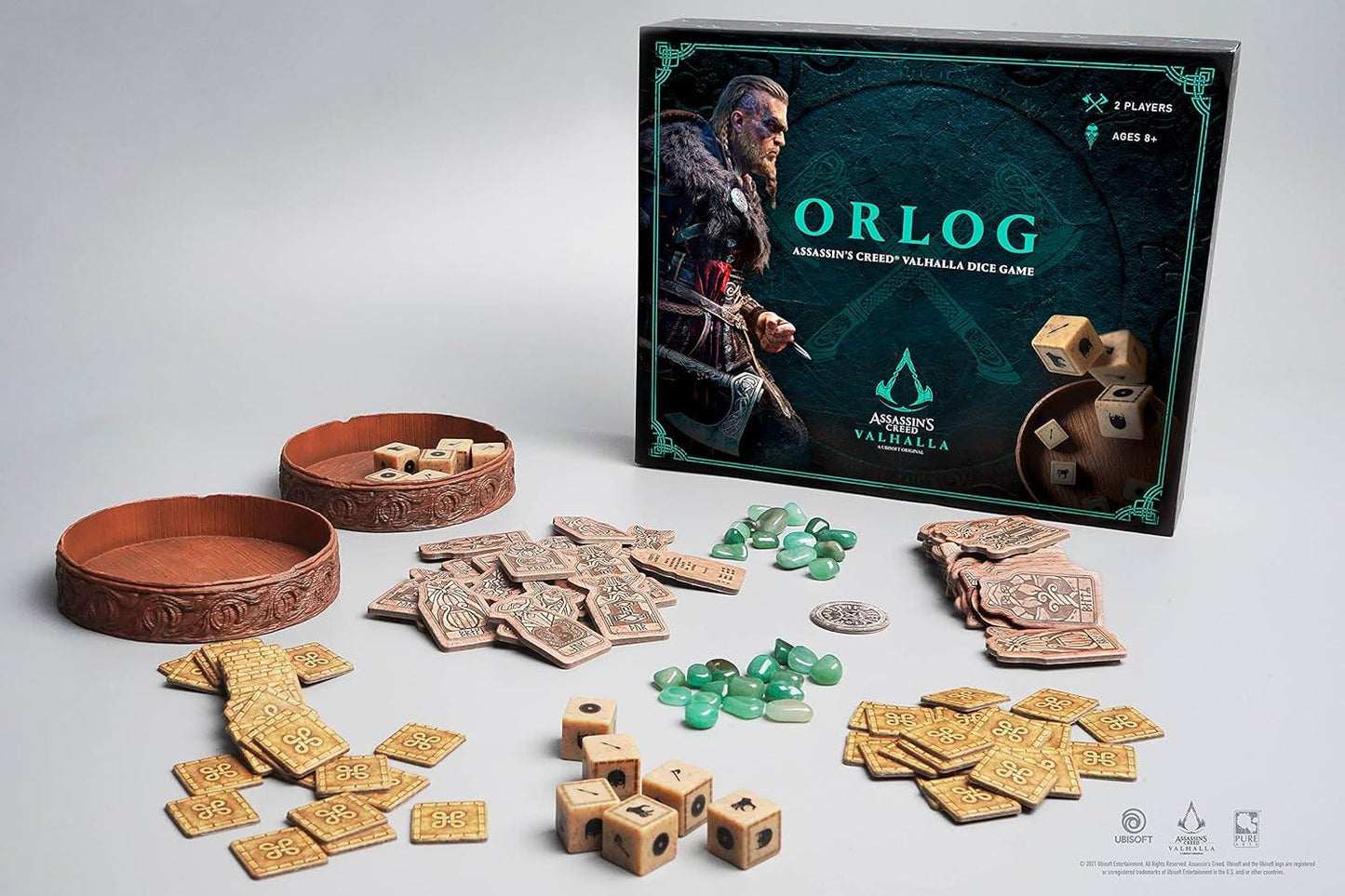 ボードゲーム オルログ アサシンクリード ヴァルハラ 公式ライセンス品 簡単ルール 2人用 15分程度プレイ 古風デザイン 神々の特殊能力 活用 戦略的勝利 運と選択の融合 バイキング雰囲気満載 戦略対戦ゲーム 英語版 日本語説明書なし